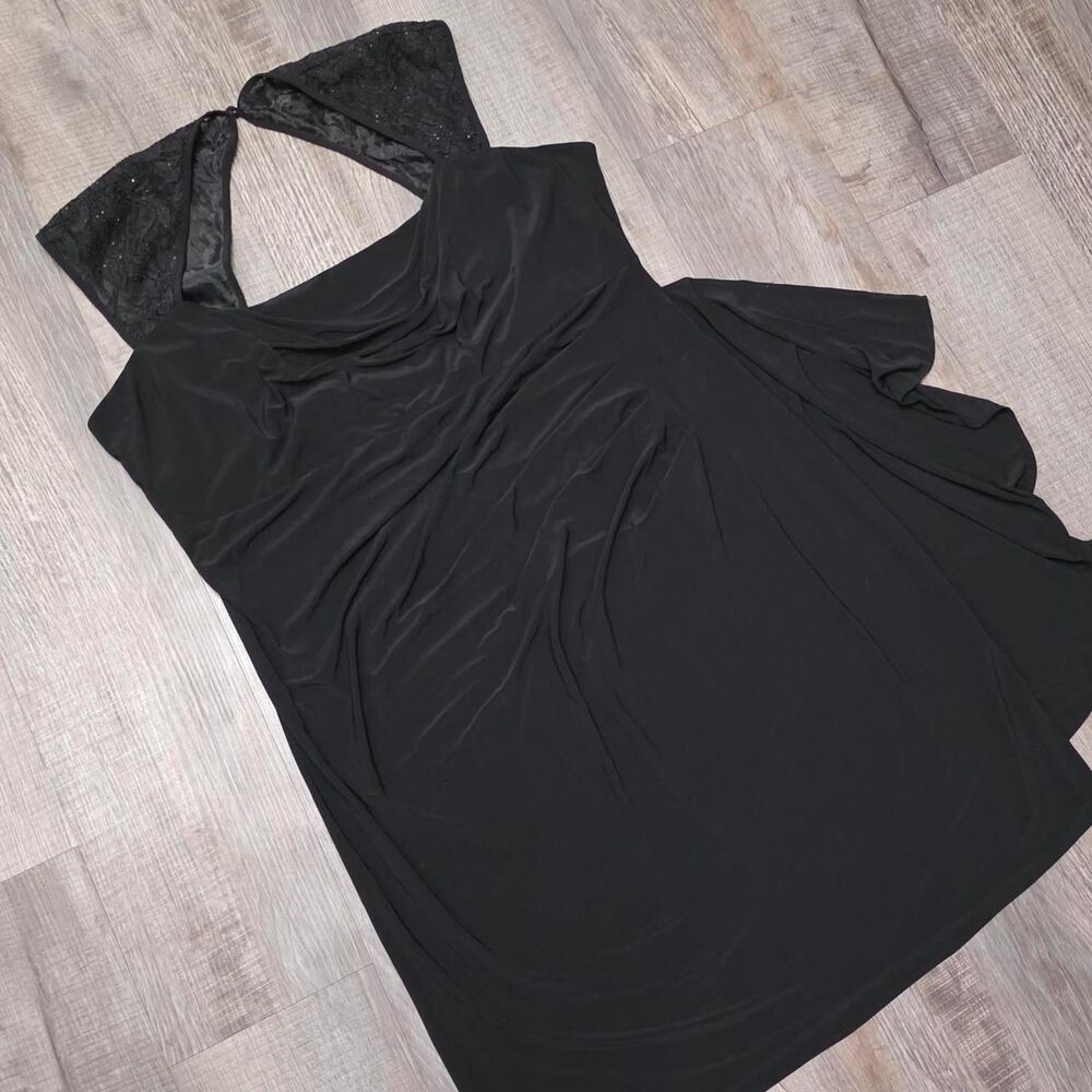 R&M Richards Woman Black Ruched Cocktail Dress 22W Lace Halter